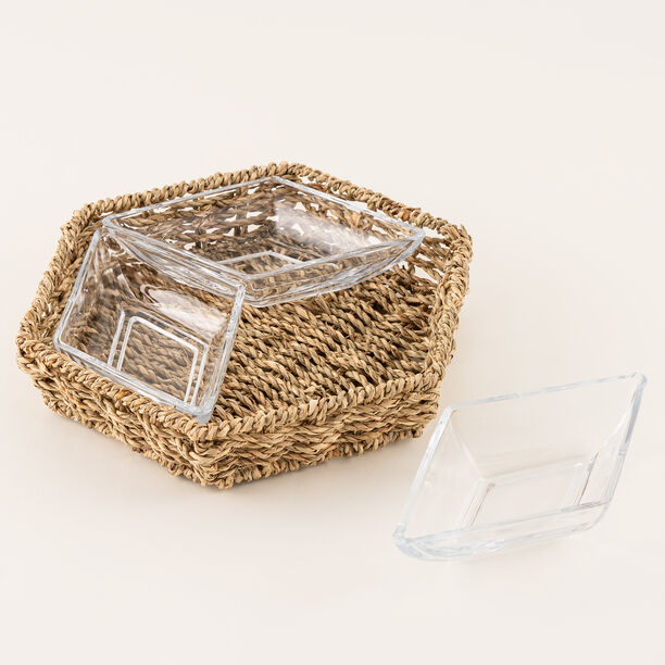 La Mesa glass section bowl with rattan base 25*21.5*5 cm image number 3