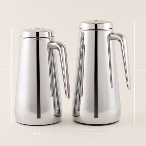 Dallaty 2Pieces Chrome Stainless Steel Thermos Set, Silver, 1L & 1.3L image number 2