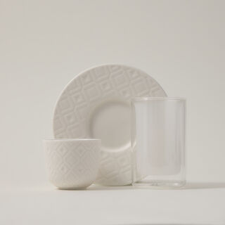 دلتي طقم أكواب شاي وفناجين قهوة سعودية زجاج وبورسلان أبيض 18 قطعة