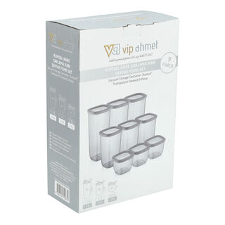 Grey food container plastic set with lids 9 pcs