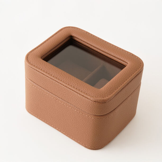هومز صندوق ساعات جلد بقسمين 12*8*9سم، بني image number 1