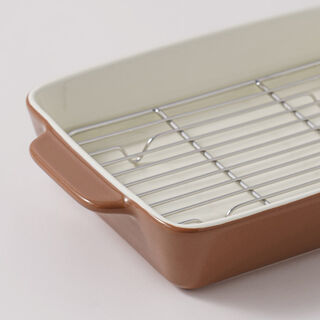 Alberto ceramic baking pan with metal grid 1250ml 27*16.8*5.3cm, brown
