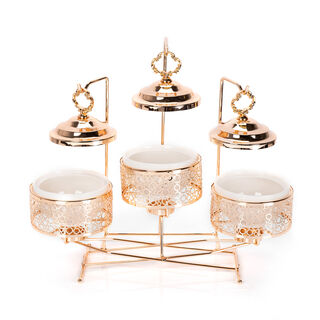 3 pieces Round Food Warmer Set With Candle Stand