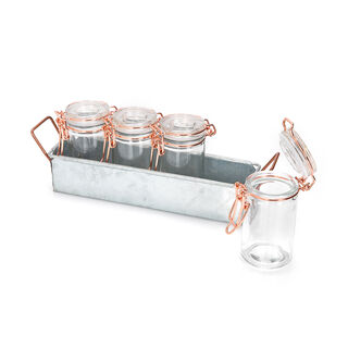 Alberto 4 Pieces Glass Mini Spice Jars With Copper Clip Lid And Metal Stand