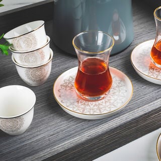 La Mesa 18 Piece Tea and Coffee Set Serve 6 Persons Biege Metalic Effect