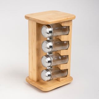 Glass spice jar set with bamboo stand 8 pcs