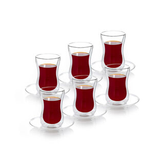 12 Piece Glass Double Wall Arabic Tea And Coffee Set Plain Veer
