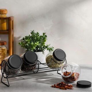 Alberto 4 Pieces Glass Spice Jars With Clip Lid And Metal Rack