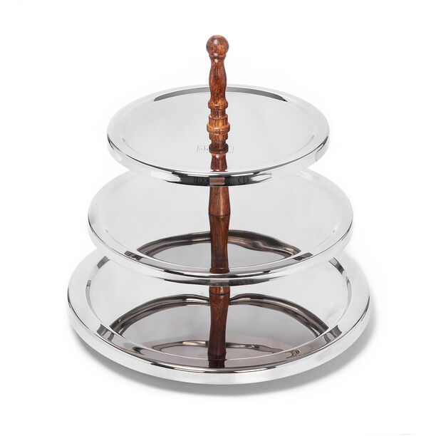 Mode 3 Tier Round Serving Stand Wood Handle image number 1
