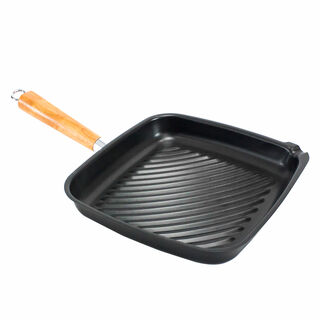 Alberto Non Stick Grill Pan With Wood Handle Square Shape Black