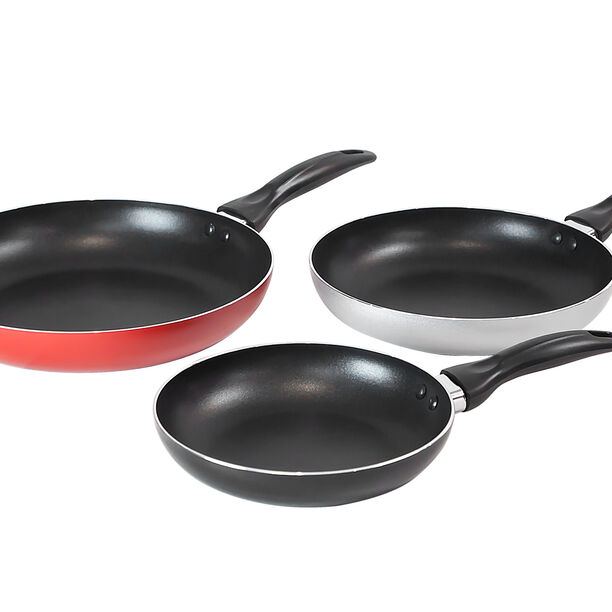 3Pcs Non Stick Frypan Set Black, Silver, Red image number 2