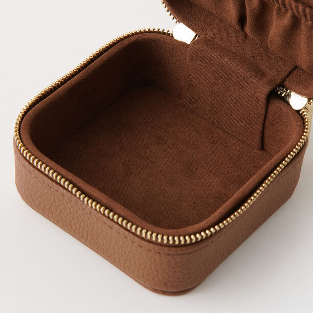 Homez travel square small faux leather jewelry box, brown 9*9*5cm image number 3