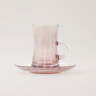 دلتي طقم شاي 12 قطعة زجاجية، وردي