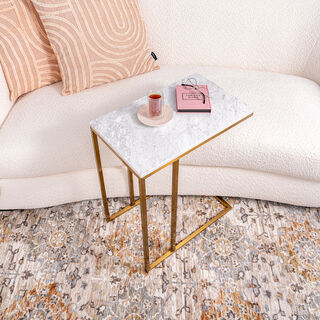 Gold Stainless Steel Side Table With Marble Top