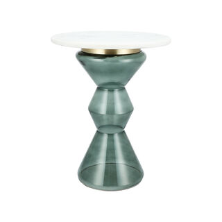 Side Table Glass Base And Marble Top 46*58 cm