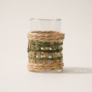 Dallaty glass and rattan 4pcs tea cup set, beige