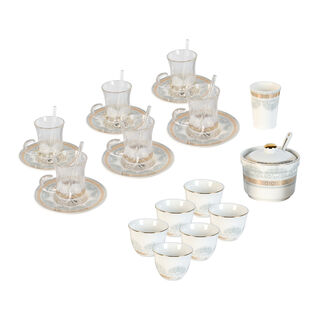 Tea And Coffee Set 28 Pieces Porcelain Silver And Gold 