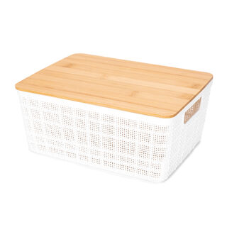 Plastic Storage Basket With Bamboo Lid 4L