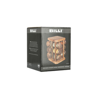 Billi glass spice jar set with wooden rack & rotating base 12 pcs