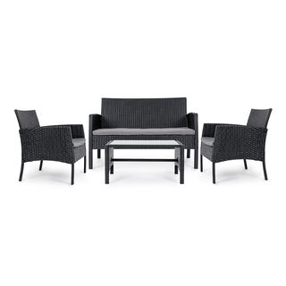 Patio Set Of 4 Natural Rattan Black