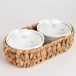 Porcelain 2Pcs Round Casseroles With Lid And Rattan Basket 0.6 L+ 0.6 L image number 1