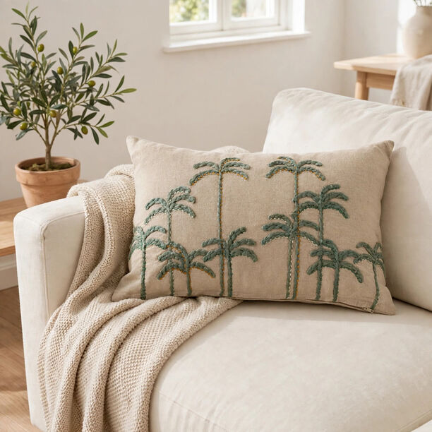 Homez Green Palm Print Rectangular Cushion Cover, 30*45Cm image number 1