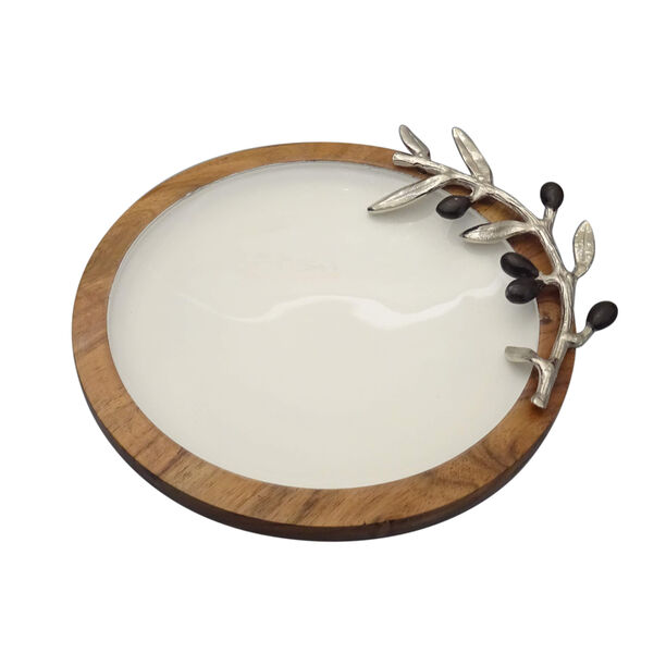 Wooden Round Dish With Olive Decoration Medium ( Single Decoraction ) 19Cm image number 0