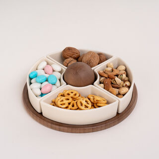 Dallaty porcelain and wood nuts plate set 5 pcs