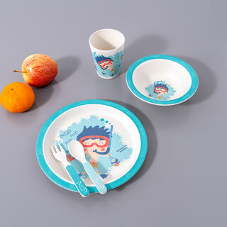Alberto 5 pieces fiber bamboo kids dinner set snorkelling boy design
