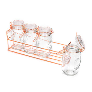 Alberto 4 Pieces Glass Spice Jars With Clip Lid And Metal Stand