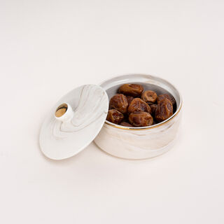 La Mesa beige marble date bowl with lid 13*9 cm