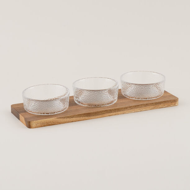 Dallaty 3Pcs Glass Nuts Bowl Set With Wood Base, Clear, 36*12 Cm image number 1