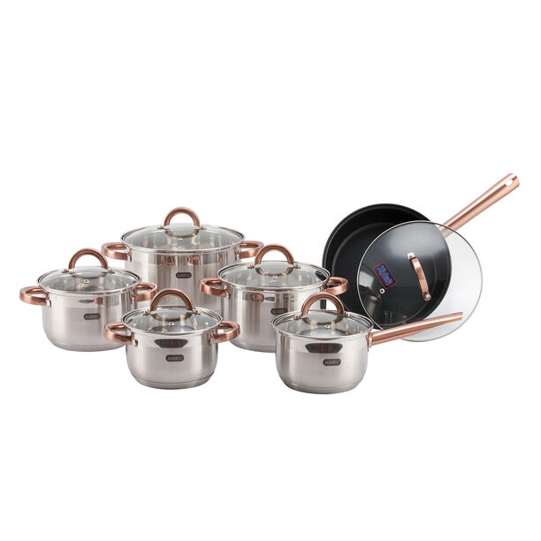 Alberto Stainless Steel Cookware Set 12 Pieces Copper Handle image number 1