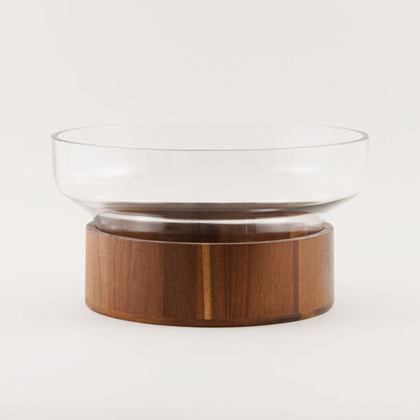 La Mesa Glass Salad Bowl With Wooden Base, Transparent 27*18*14.5Cm image number 1