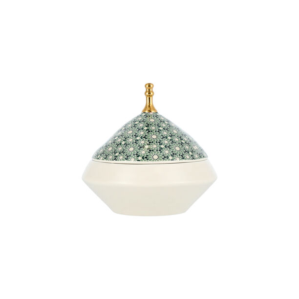 Dallaty white & green date bowl with lid 20.2*16*16.5 cm image number 0