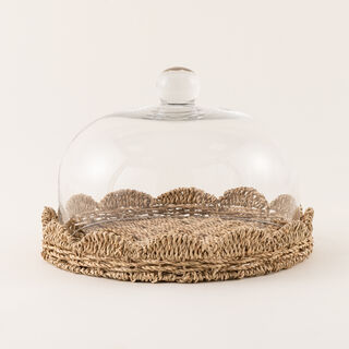 لا ميسا حامل كيك زجاجي بقاعدة راتان 26*23.5*16 سم