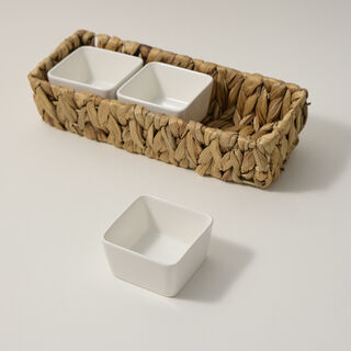 3Pcs Porcelain Square Dish With Rattan Basket