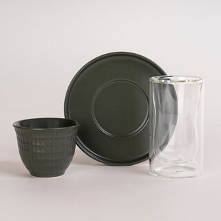 Dallaty green porcelain and glass Tea and coffee cups set 18 pcs