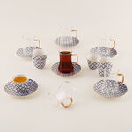 Dallaty white with gold and blue patterns Tea and coffee cups set 18 pcs image number 4
