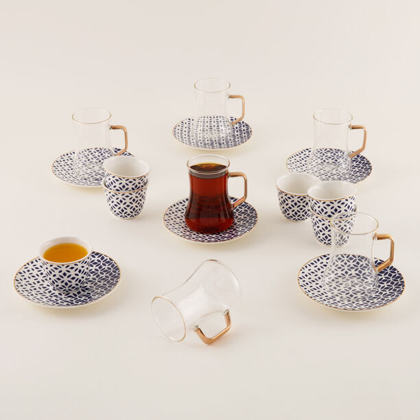 Dallaty white with gold and blue patterns Tea and coffee cups set 18 pcs image number 4