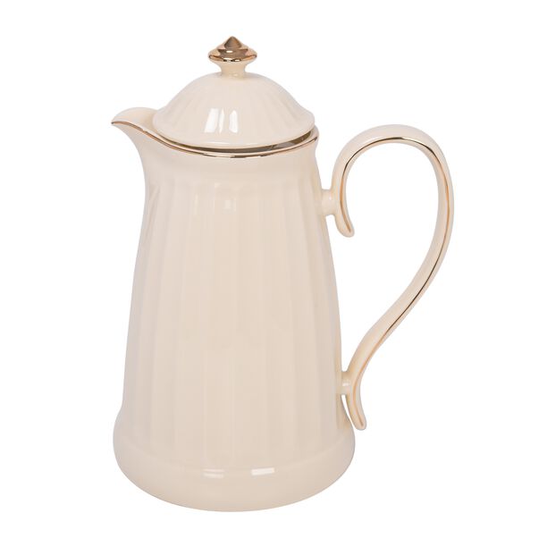 Dallety Porcelain Vacuum Flask Whiet Color/ Gold Rim Classic Design 1L image number 0