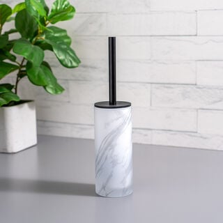 Toilet Brush Holder With Stainless Black Pole, Bristle Brush And Silicon Lid