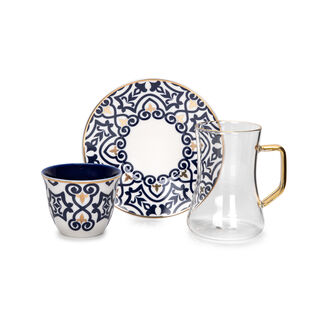 18Pc Arabic Tea And Coffee Set Porcelain Dutone Blue