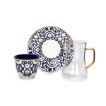 18Pc Arabic Tea And Coffee Set Porcelain Dutone Blue image number 2