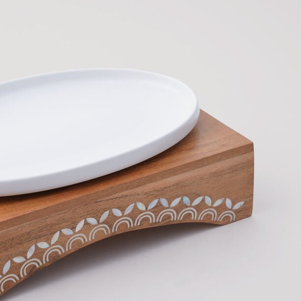 Pearl Collection La Mesa Serving Platter Wood Base, 35.5*20.5*11 cm image number 2