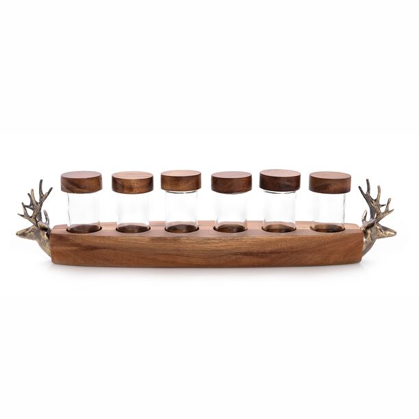  GLASS SPICE JARS ON ACACIA WOOD RACK image number 2