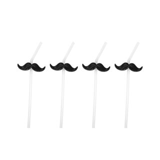 4 Pieces Plastic Straws With Black Mustache