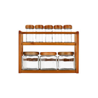 8 Pcs Glass Spice Jars With Wood Rack