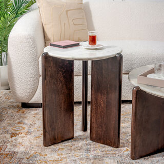 Marble And Wood Side Table Dia 50* ht: 55 cm