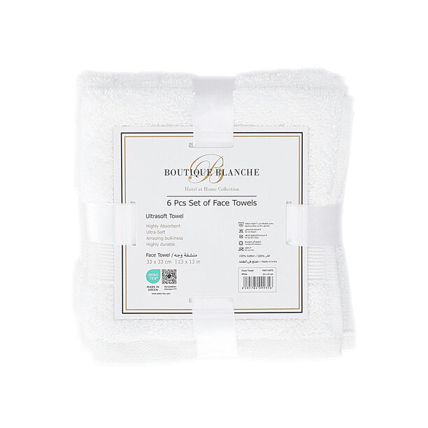6 Piece Ultra Soft Face Towel Set 33*33 cm White image number 1
